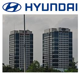 Hyundai logo and hq building