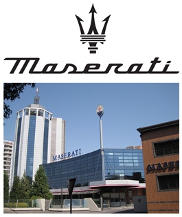 Maserati logo and corporate headquarters in Modena, Italy