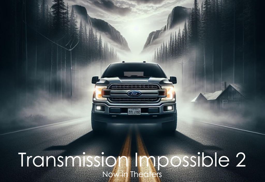 Ford F-150 in the middle of the road - movie poster style